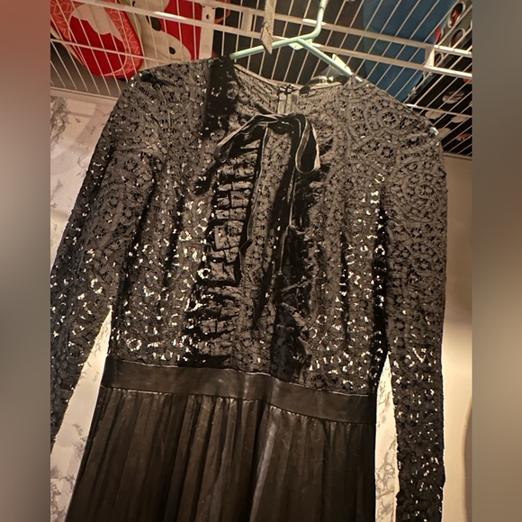 NWT Zara Black Lace Faux MIDI Leather Dress w Pleated Skirt 4222 243 800 XS - Picture 3 of 8